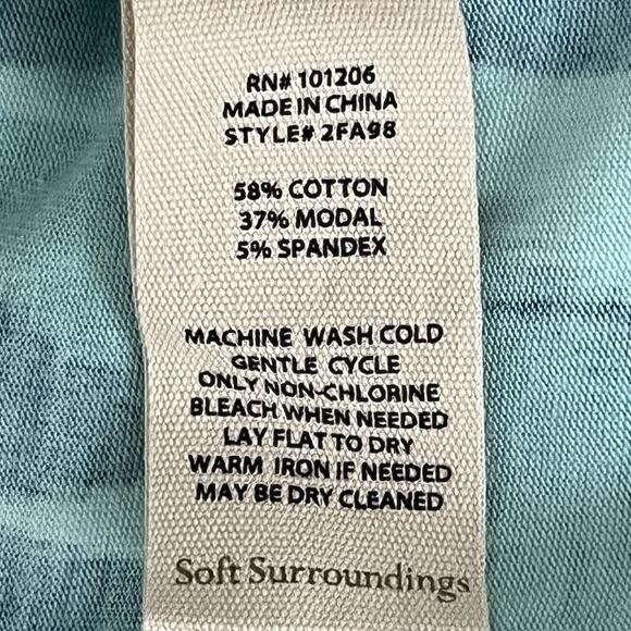 Soft Surroundings Midi Dress Sz L Pullover Shift Ruffled Cotton Modal Green Blue - Picture 8 of 8